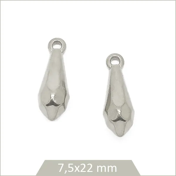 2 breloques larmes facettées acier inoxydable
