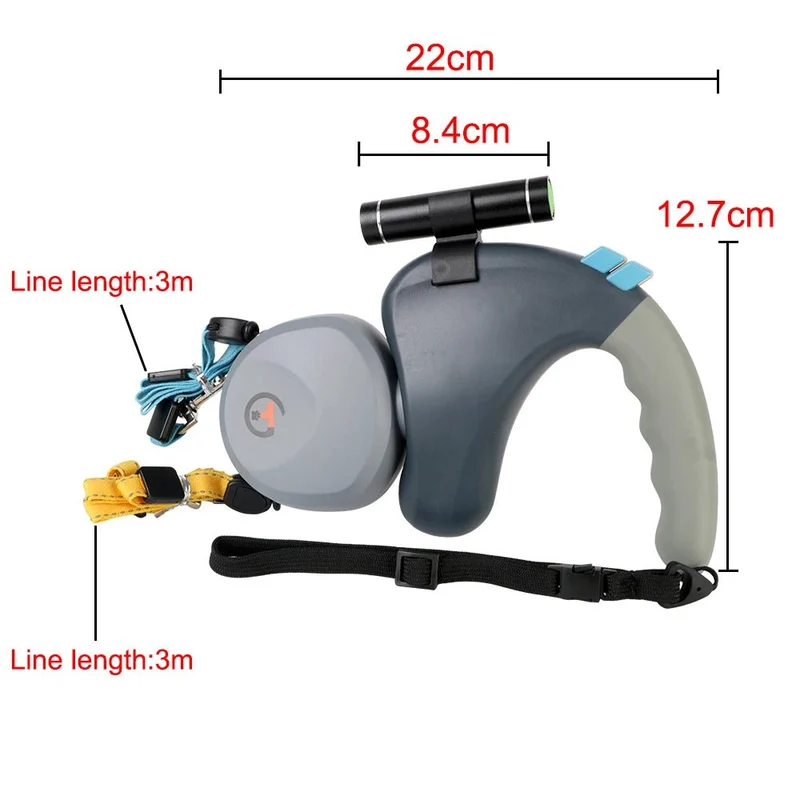 Laisse enrouleur double avec lampe pour chien