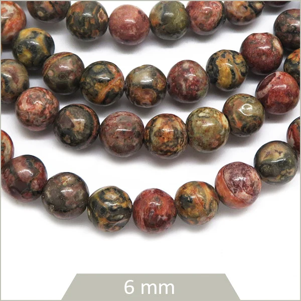Env. 57 perles rondes en Jaspe Léopard 6 mm