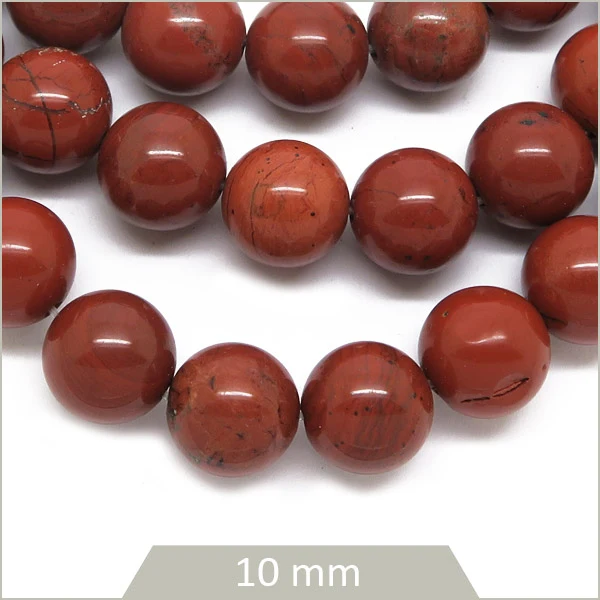 Env. 36 perles rondes en Jaspe rouge 10 mm