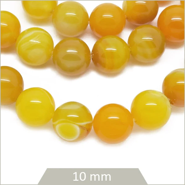 Env. 37 perles rondes en Agate rayée orange 10 mm