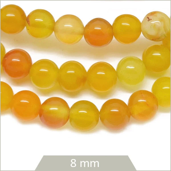 Env. 46 perles rondes en Agate rayée orange 8 mm