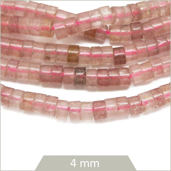 Env. 155 perles heishi en Quartz fraise, 4 mm