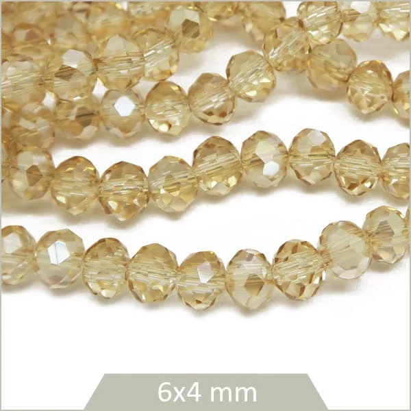 Env. 85 perles de verre à facettes donut or clair transparent 6x4 mm