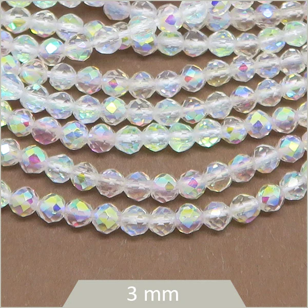 env. 126 perles de verre facettes blanc transparent irisé 3 mm