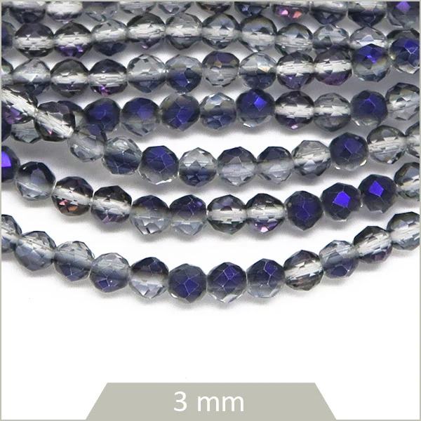 env. 127 perles de verre grises à facettes bleues 3 mm