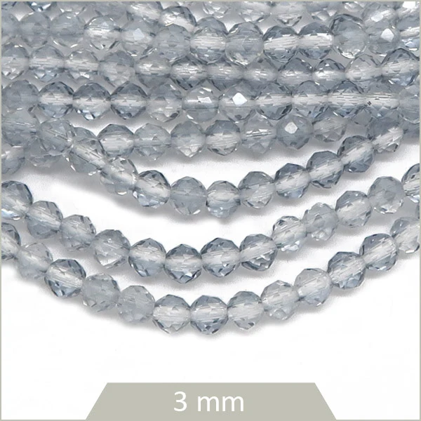 env. 126 perles de verre facettes gris transparent 3 mm