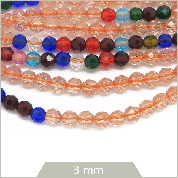 env. 130 perles de verre facettes bicolore pêche et multicolore 3 mm
