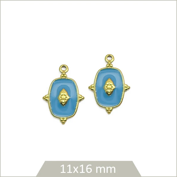 2 médaillons bleus en acier inoxydable doré