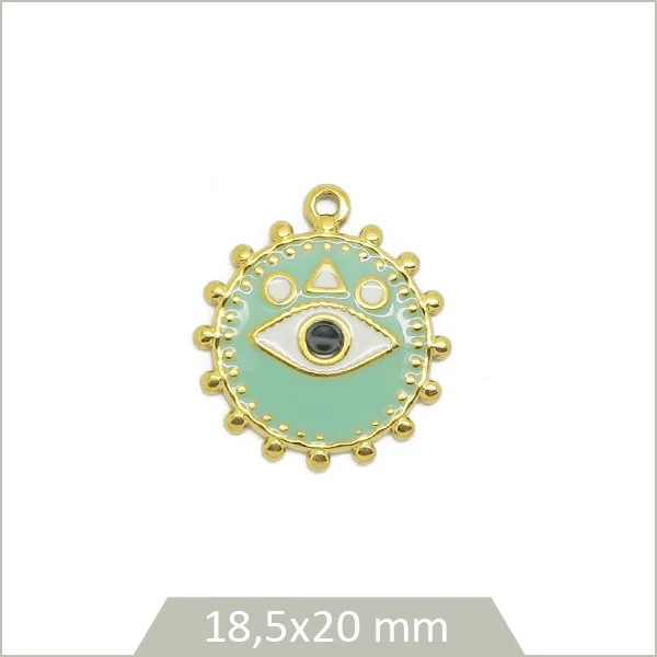 1 breloque ronde vert clair œil acier inoxydable doré