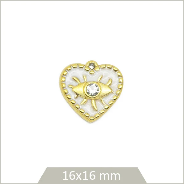 1 breloque cœur blanche œil acier inoxydable doré