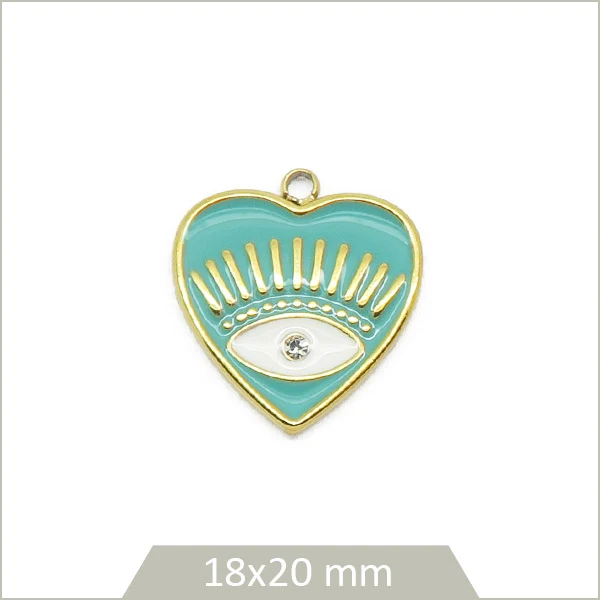 1 breloque cœur bleu œil acier inoxydable doré