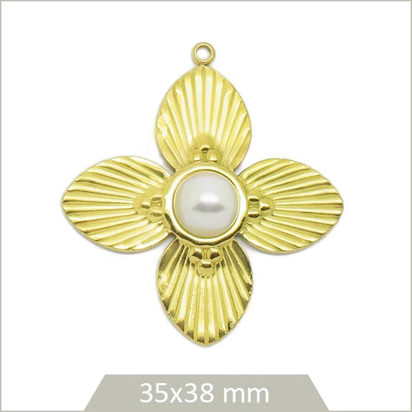1 grande breloque fleur perlée en acier inoxydable doré