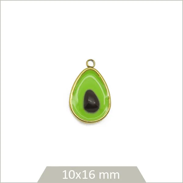 1 breloque avocat en acier inoxydable doré et effet émail coloré