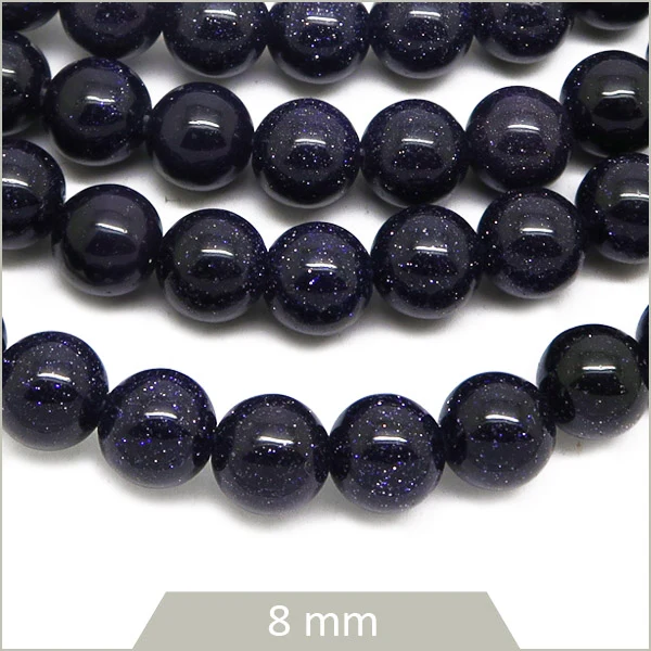 Env. 48 perles rondes en Pierre de sable bleue 8 mm