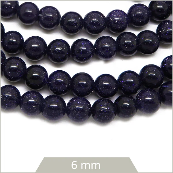 Env. 65 perles rondes en Pierre de sable bleue 6 mm