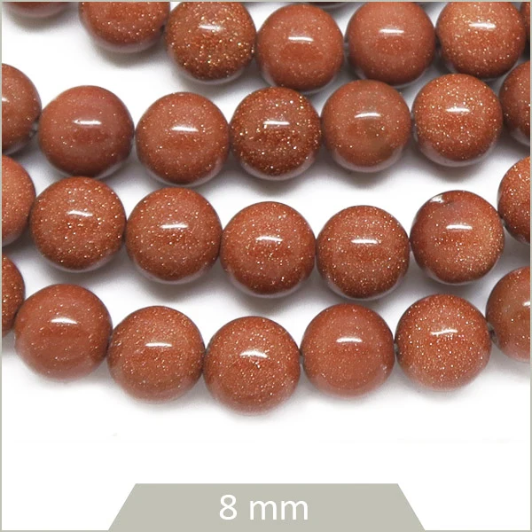 Env. 48 perles rondes en Pierre de sable dorée 8 mm