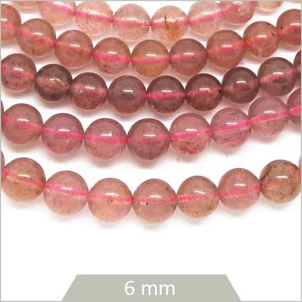 Env. 61 perles rondes en Quartz fraise, 6 mm
