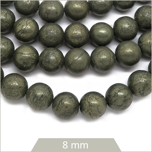 Env. 47 perles rondes en Pyrite 8 mm