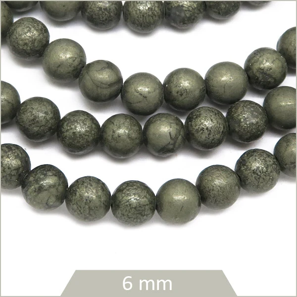 Env. 63 perles rondes en Pyrite 6 mm