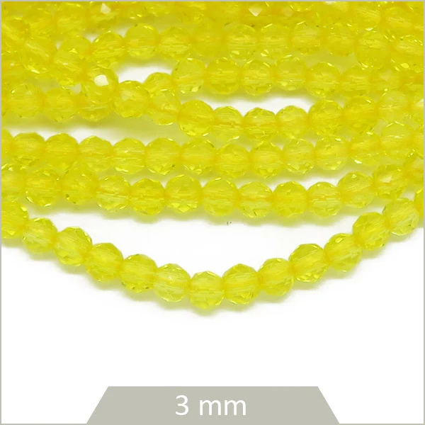 env. 126 perles de verre facettes jaune pastel 3 mm