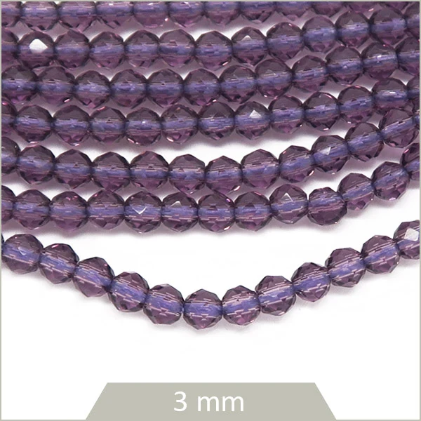 env. 144 perles de verre à facettes violet Améthyste 3 mm