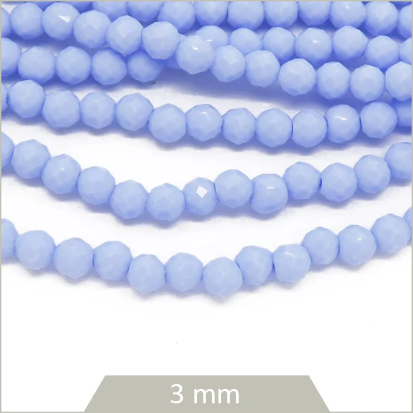 Env. 144 perles de verre facettes bleu lavande mat 3 mm