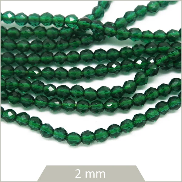 env. 180 perles de verre facettes vert émeraude 2 mm