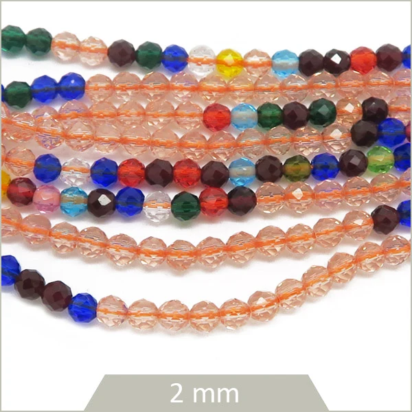 env. 187 perles de verre facettes bicolore pêche et multicolore 2 mm