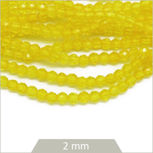Env. 185 perles de verre à facettes 2 mm, jaune