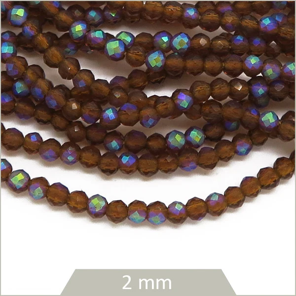 Env. 220 perles de verre à facettes 2 mm, marron irisé