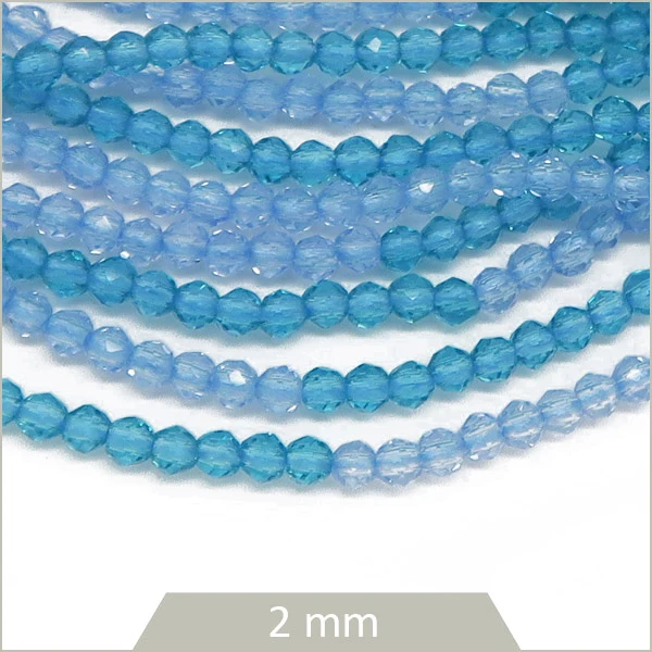 Env. 220 perles de verre à facettes 2 mm, bicolores bleu