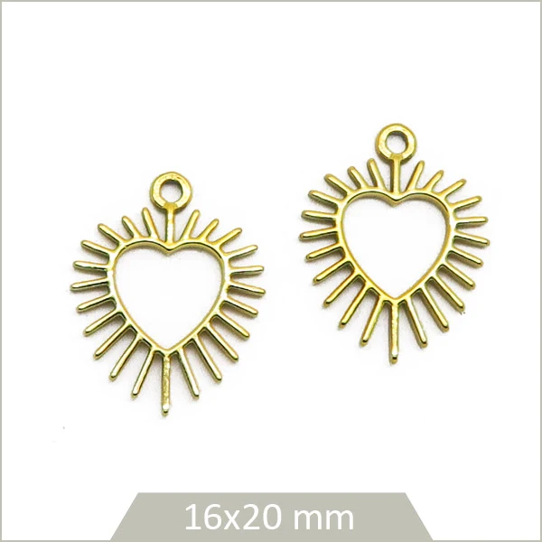 2 breloques cœur-soleil acier inoxydable doré