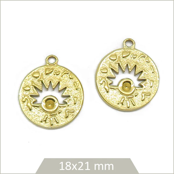 2 breloques demi soleil acier inoxydable doré