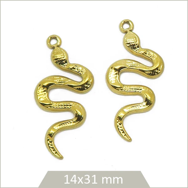 2 breloques serpent acier inoxydable doré
