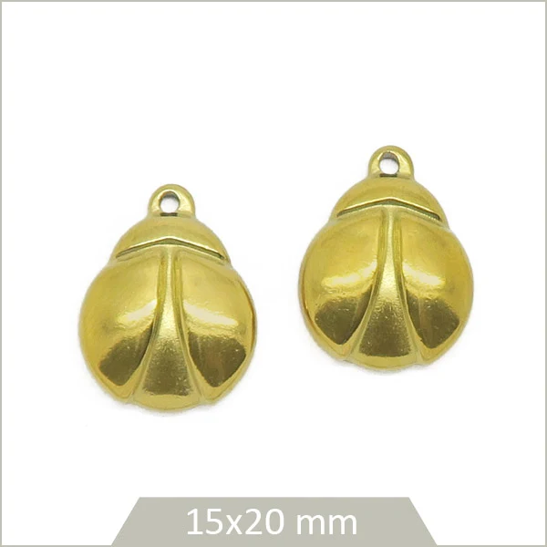 2 breloques coccinelle acier inoxydable doré