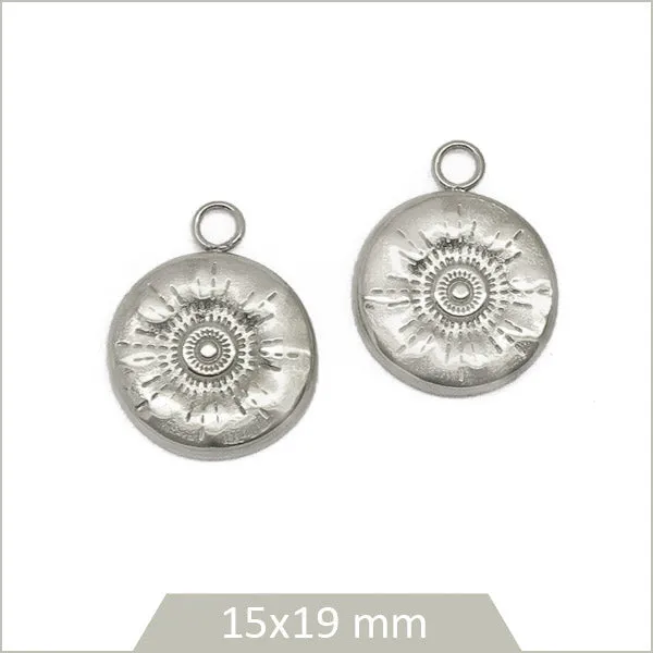 2 breloques rondes soleil acier inoxydable