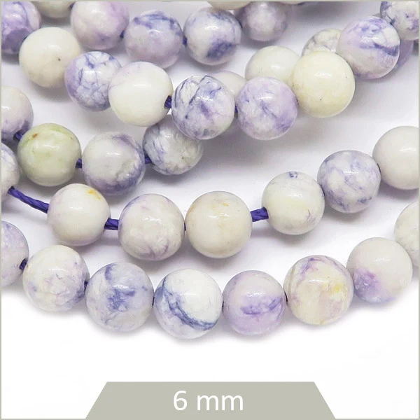 Env. 58 perles rondes en Howlite teintée violet, 6 mm