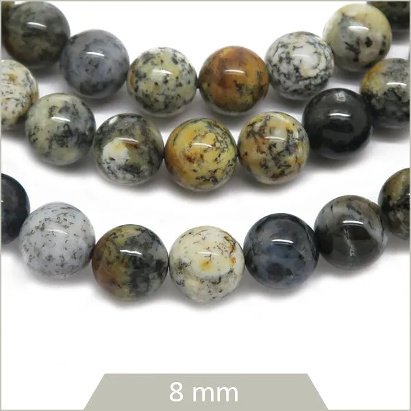 Env. 48 perles rondes en Opale noire, 8 mm