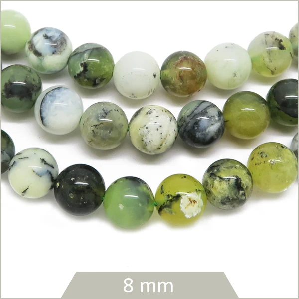 Env. 48 perles rondes en Opale verte, 8 mm