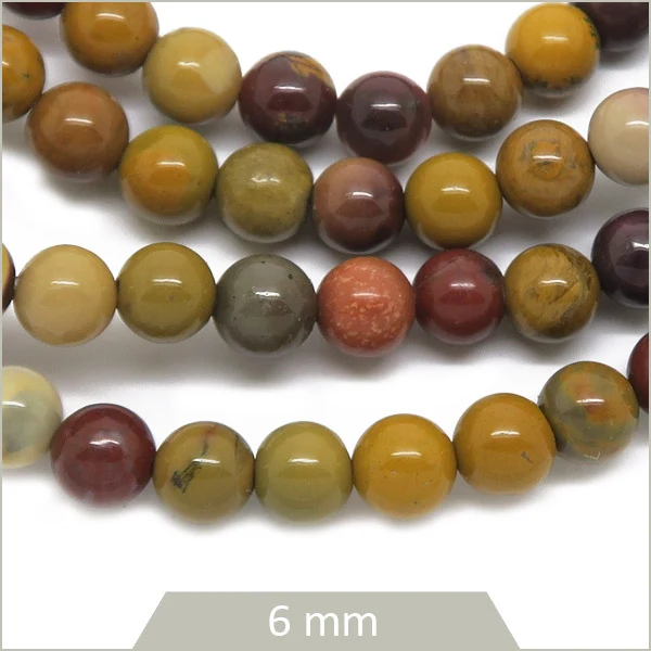 Env. 60 perles rondes en Jaspe Mookaïte, 6 mm