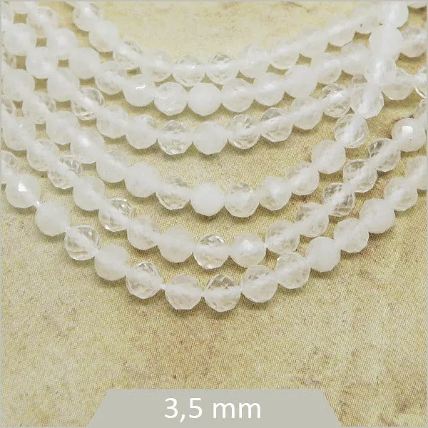 Env. 120 perles facettées en Quartz blanc transparent 3,5 mm