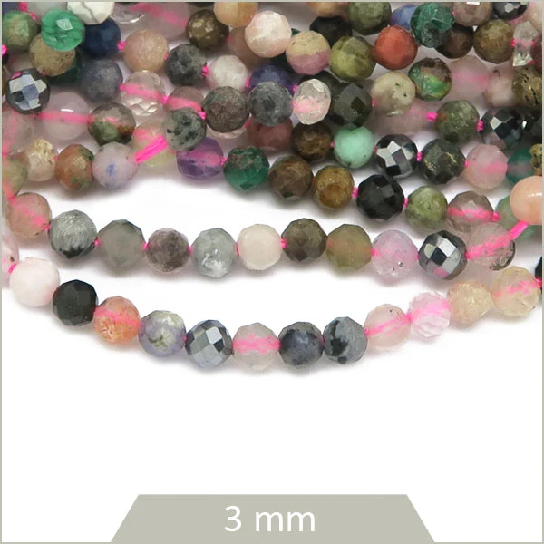 Env. 120 perles facettées mix de pierres naturelles 3 mm