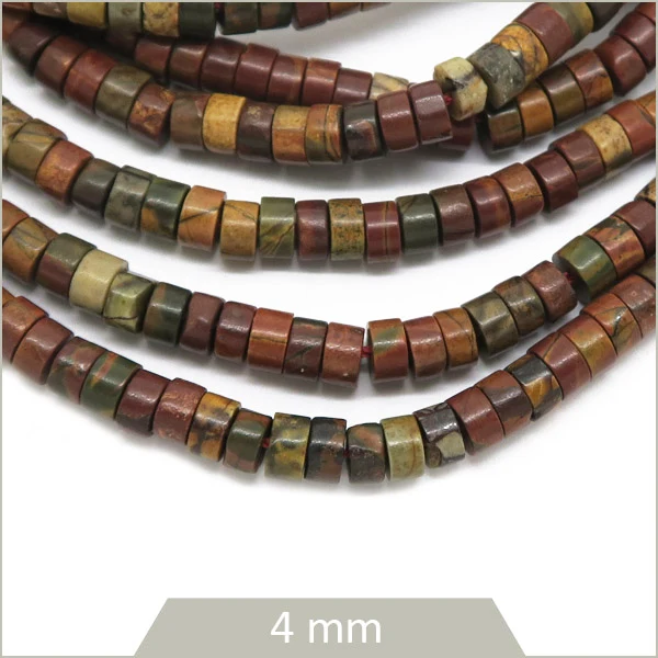 Env. 160 perles heishi en Jaspe picasso rouge, 4 mm