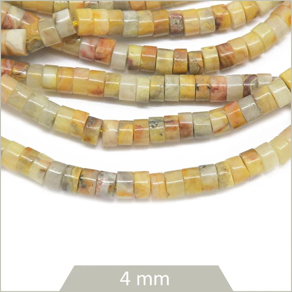 Env. 160 perles heishi en Agate crazy jaune, 4 mm