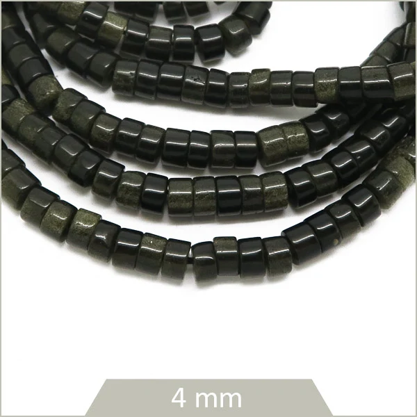 Env. 160 perles heishi en Obsidienne dorée, 4 mm