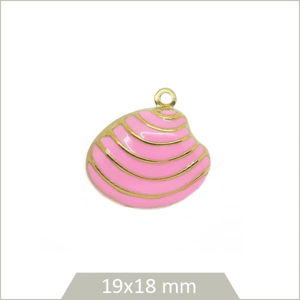 1 breloque palourde en acier inoxydable doré et effet émail rose