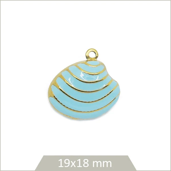 1 breloque palourde en acier inoxydable doré et effet émail bleu azur