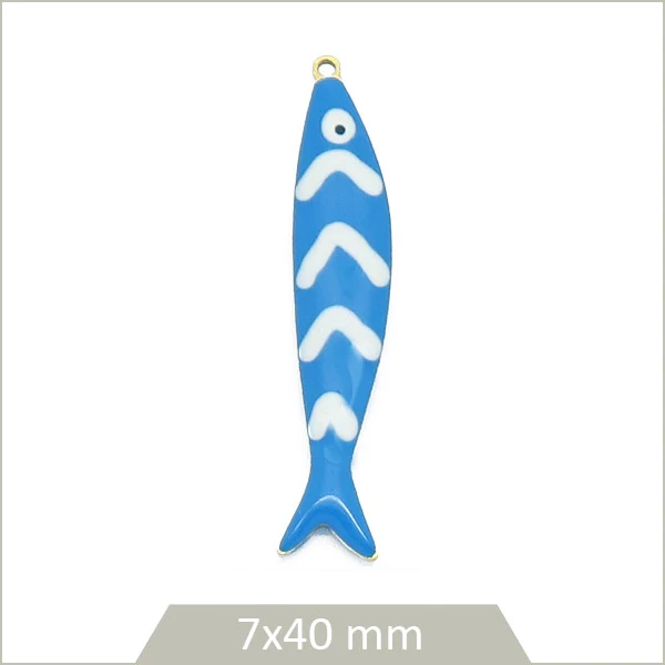 1 grande breloque poisson en acier inoxydable doré et effet émail bleu lagon
