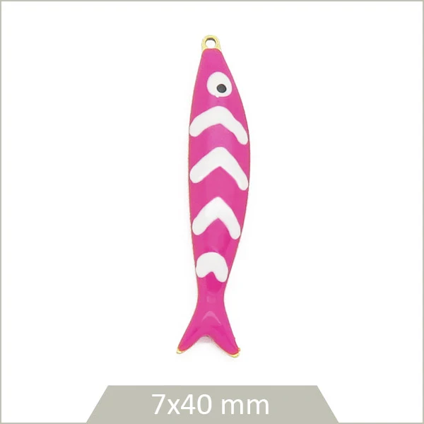 1 grande breloque poisson en acier inoxydable doré et effet émail fuchsia